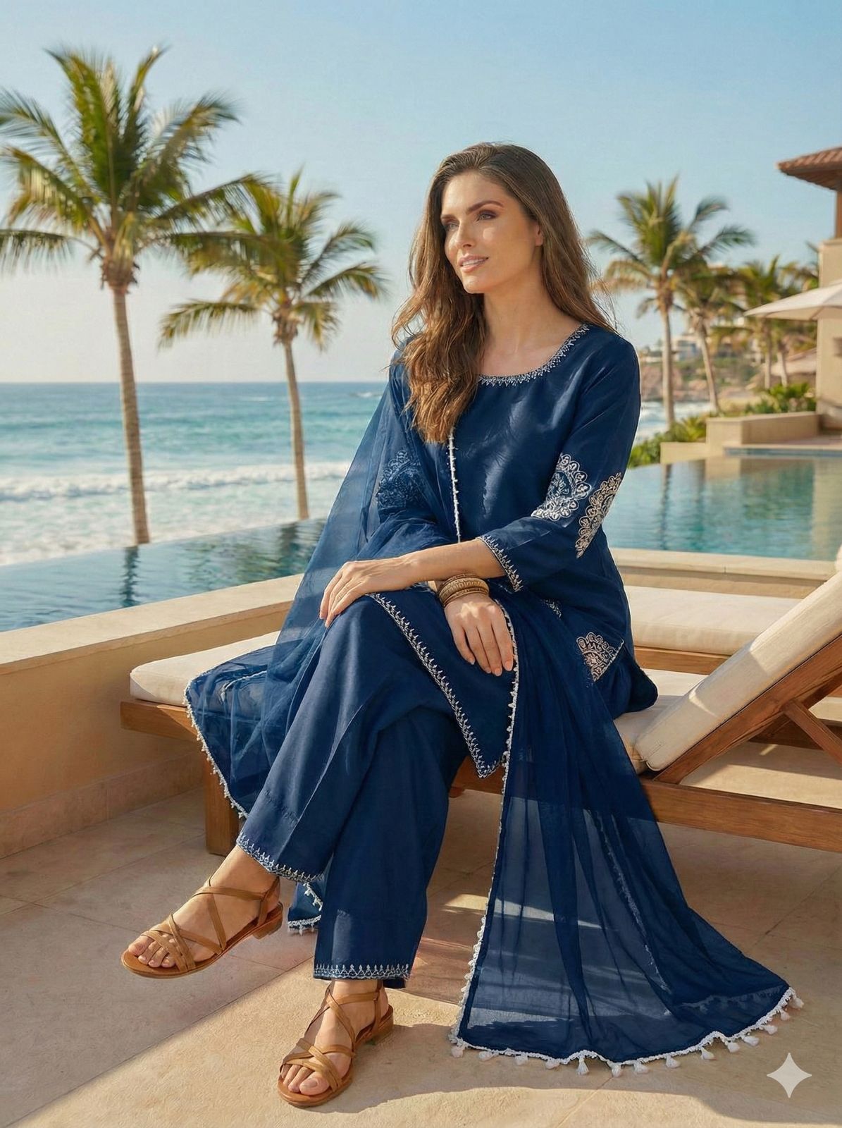 Anaita Navy Crepe Stitched Suit With Sequence Embroidery Work