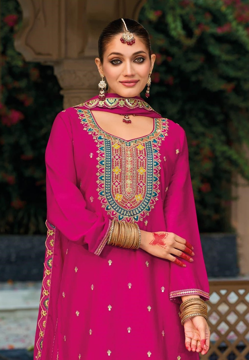 Anaita Dark Pink Premium Embroidered Chinon Readymade Salwar Suit