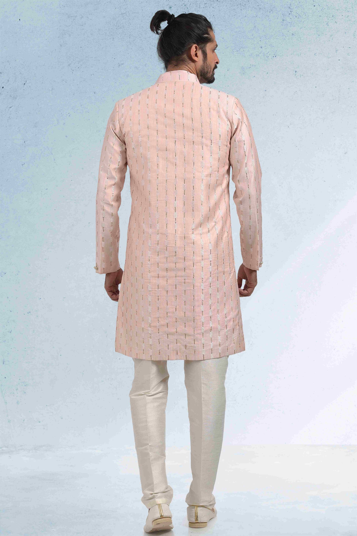 Raivat Ethnic Art Banarasi Silk Thread Work 3 Pics Jacket Set In Peach Colour