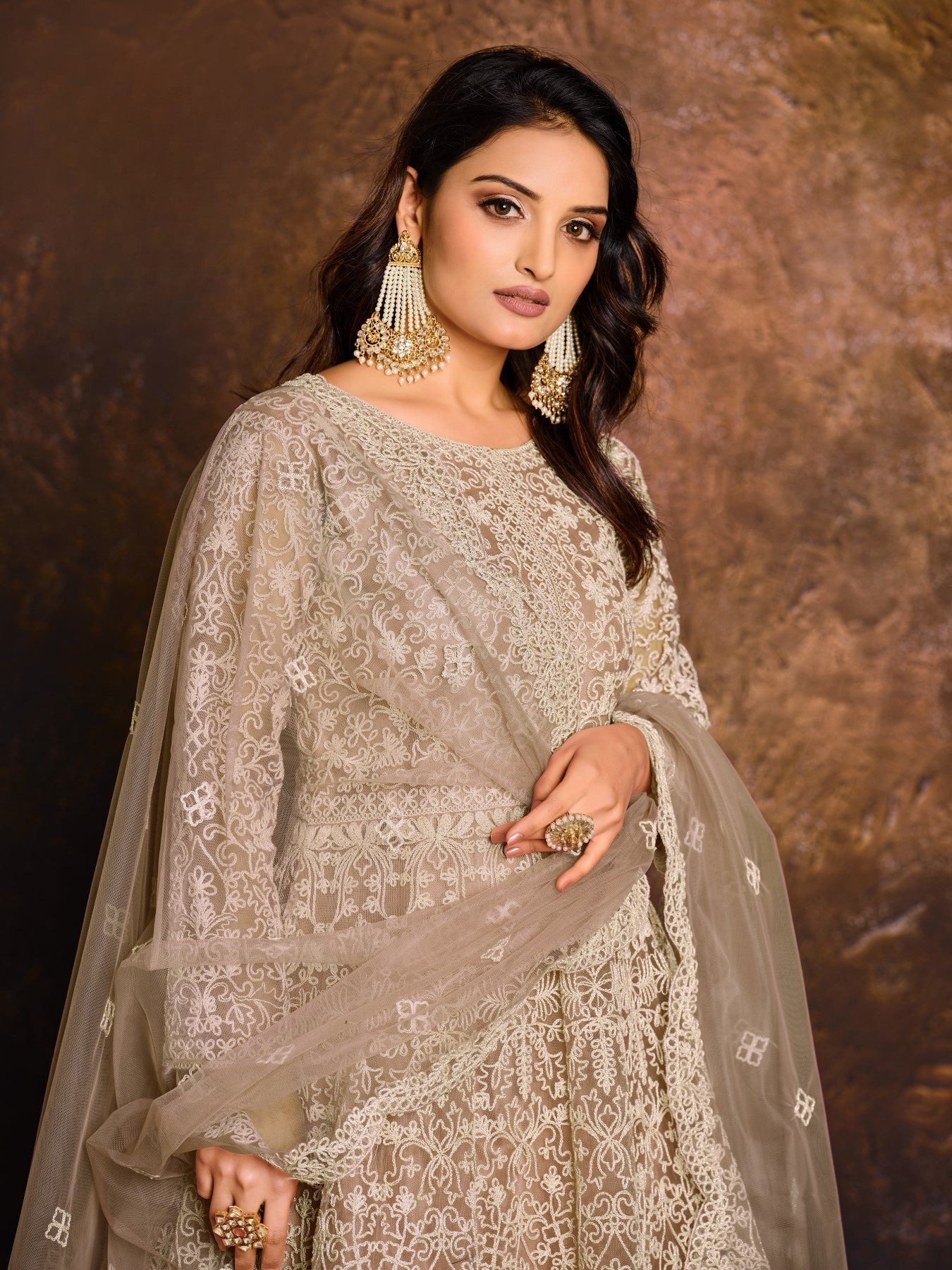 Anaita Mehendi Embroidered Net Anarkali Suit