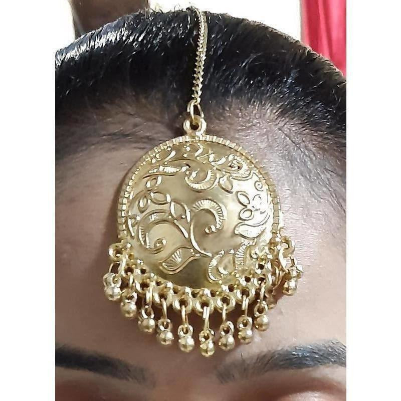 MS Fashion India Artificial Gold-Polished Drops Chandbali Maang Tikka