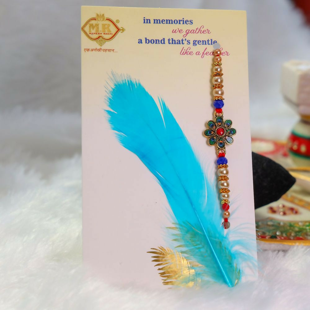 Indianvibez Kundan Stone Work With Feather Fancy Rakhi