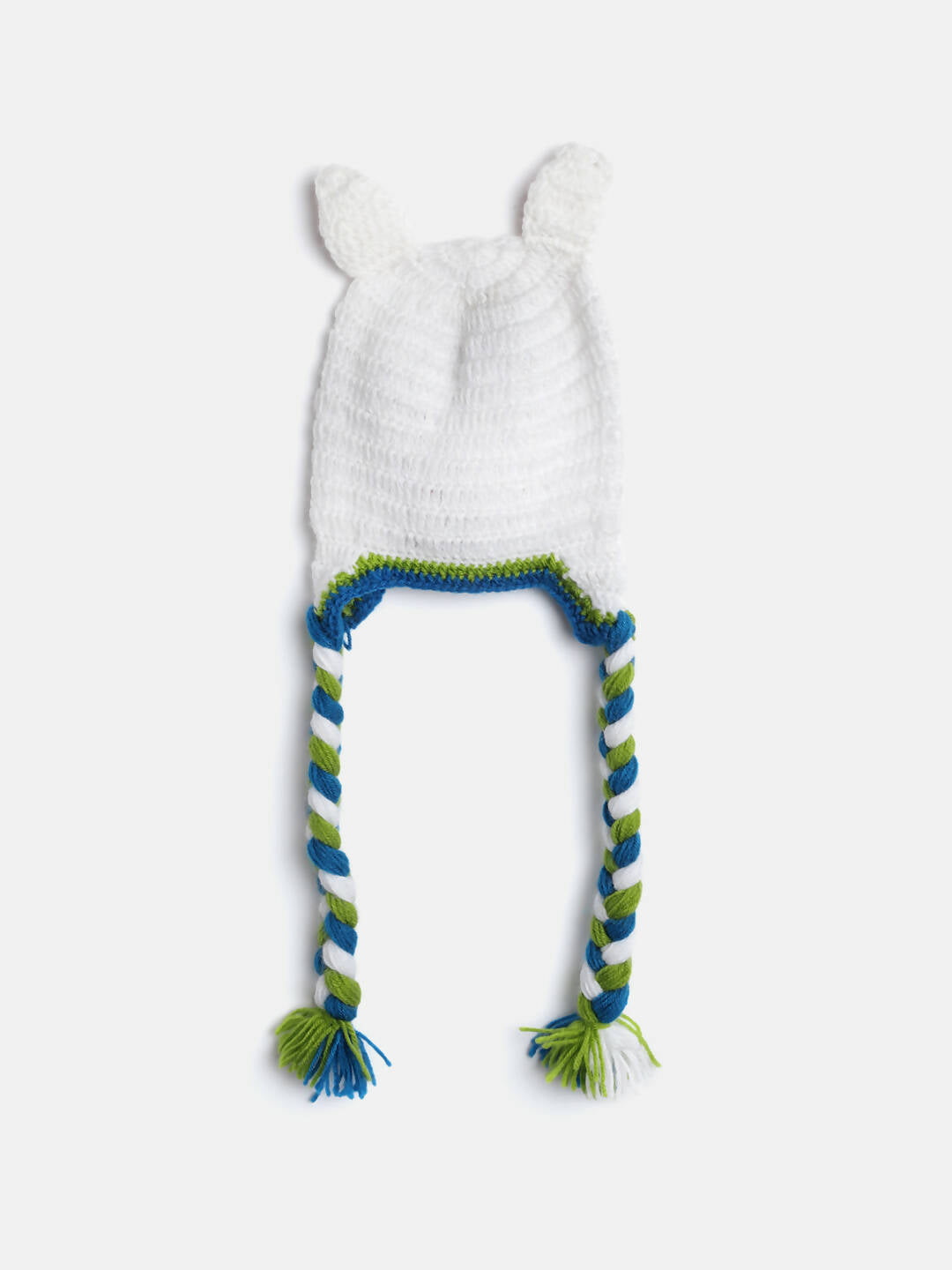 Chutput Kids Woollen Hand Knitted Cat Detail Cap - White