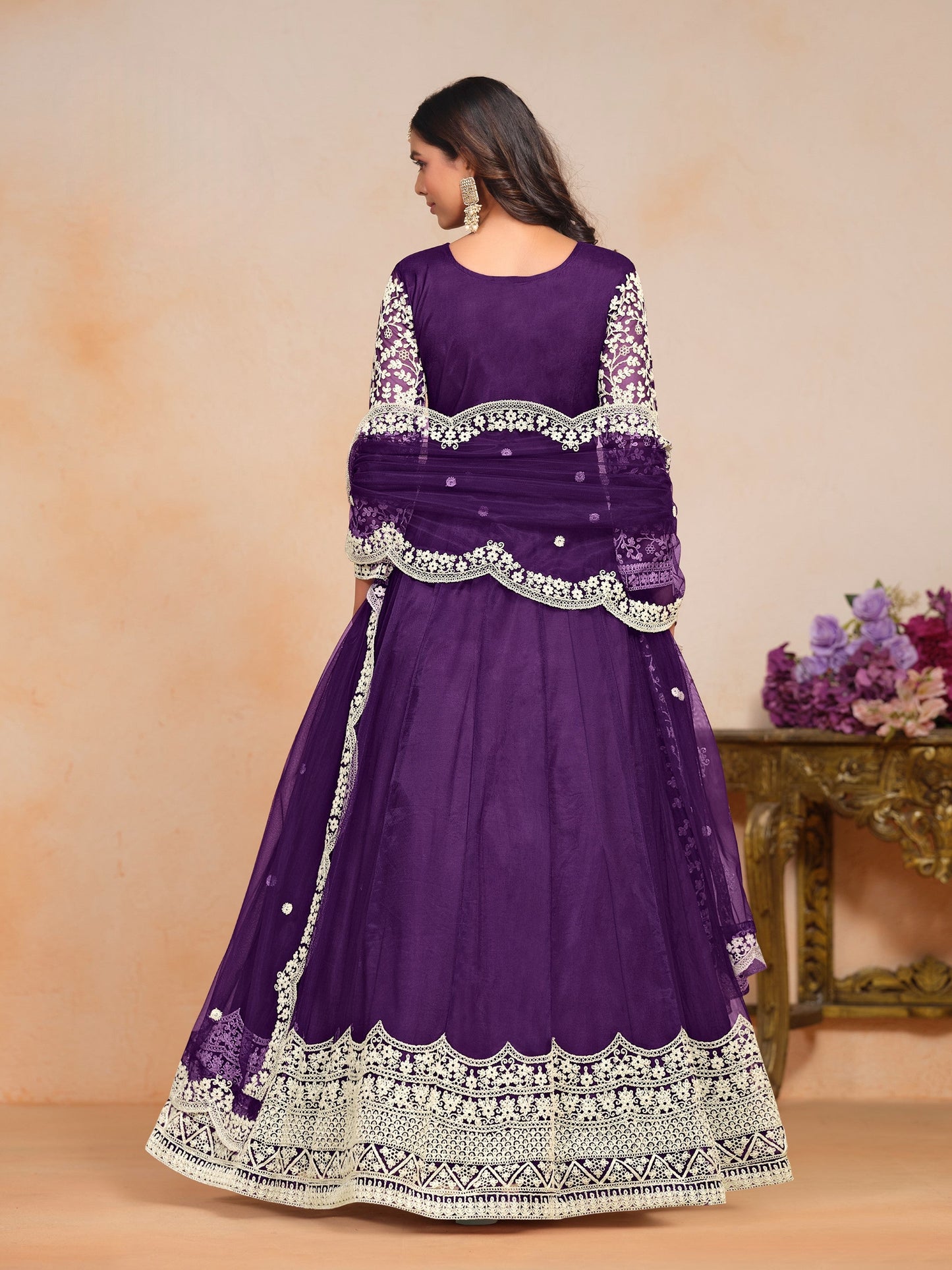Anaita Purple Embroidered Net Anarkali Suit