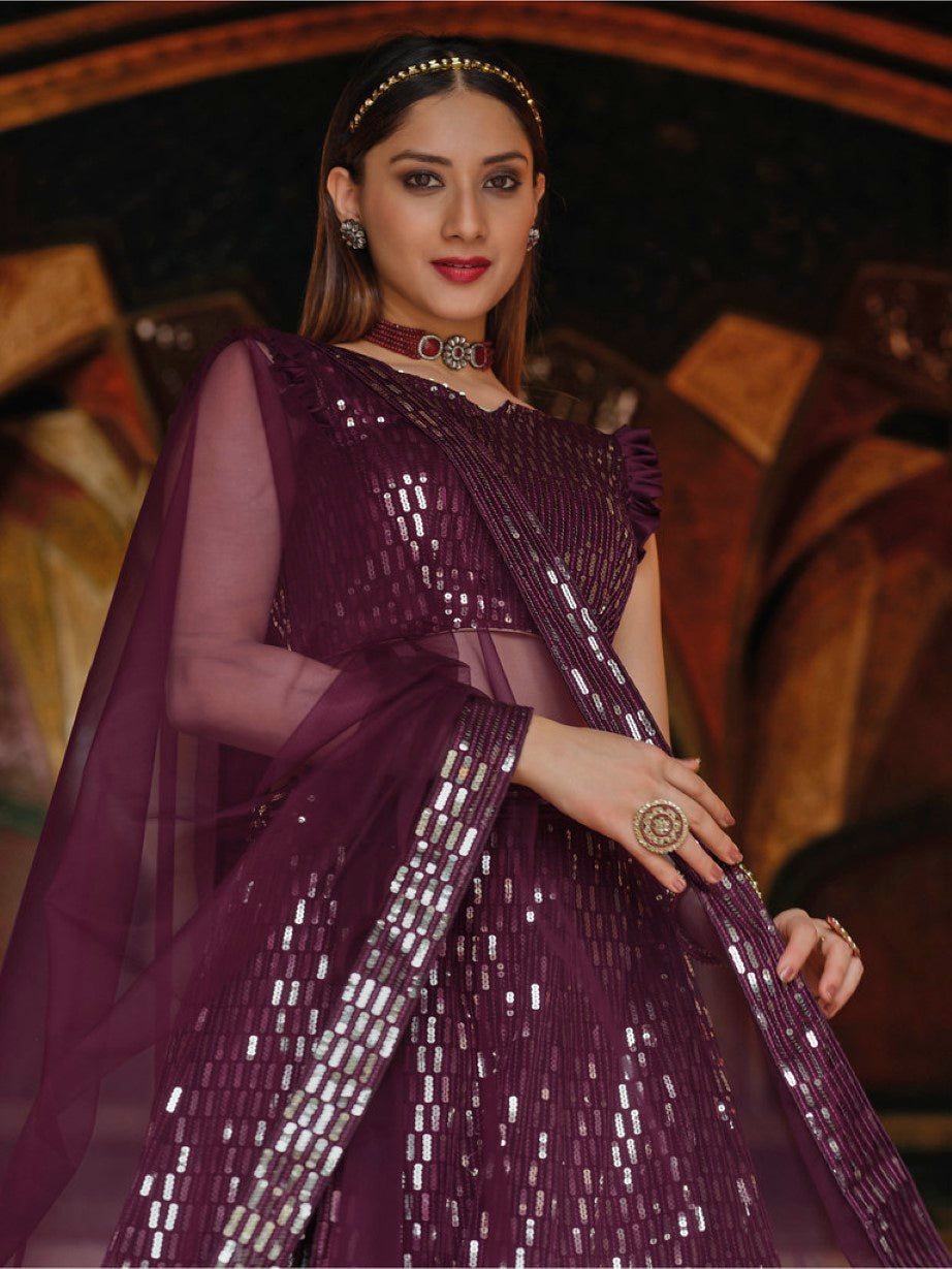 Anaita Violet Net Lehenga Choli With Embroidery & Sequence Work