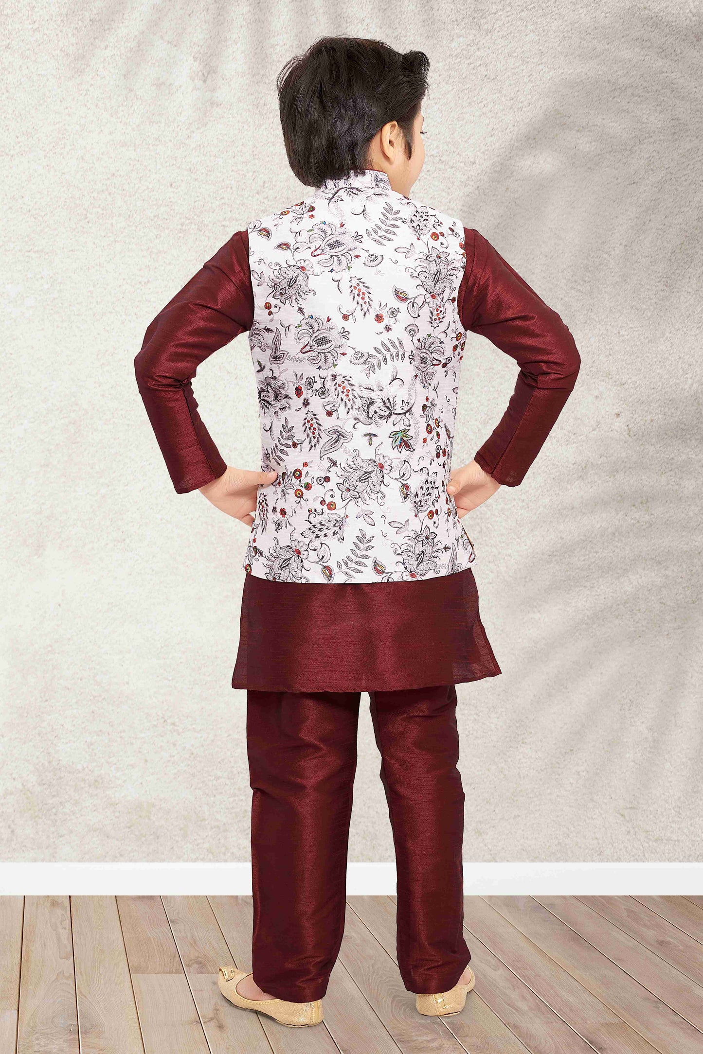Raivat Ethnic Banarasi Silk Digital Printed Kurta Pajama With Jacket In Off White Colour