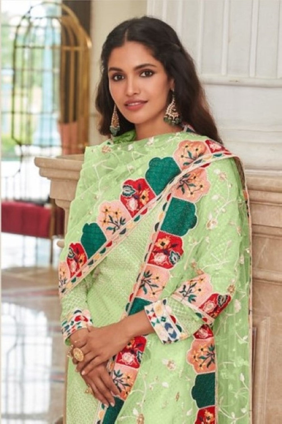 Anaita Green Faux Georgette Plazzo Suit With Embroidery & Sequins Work