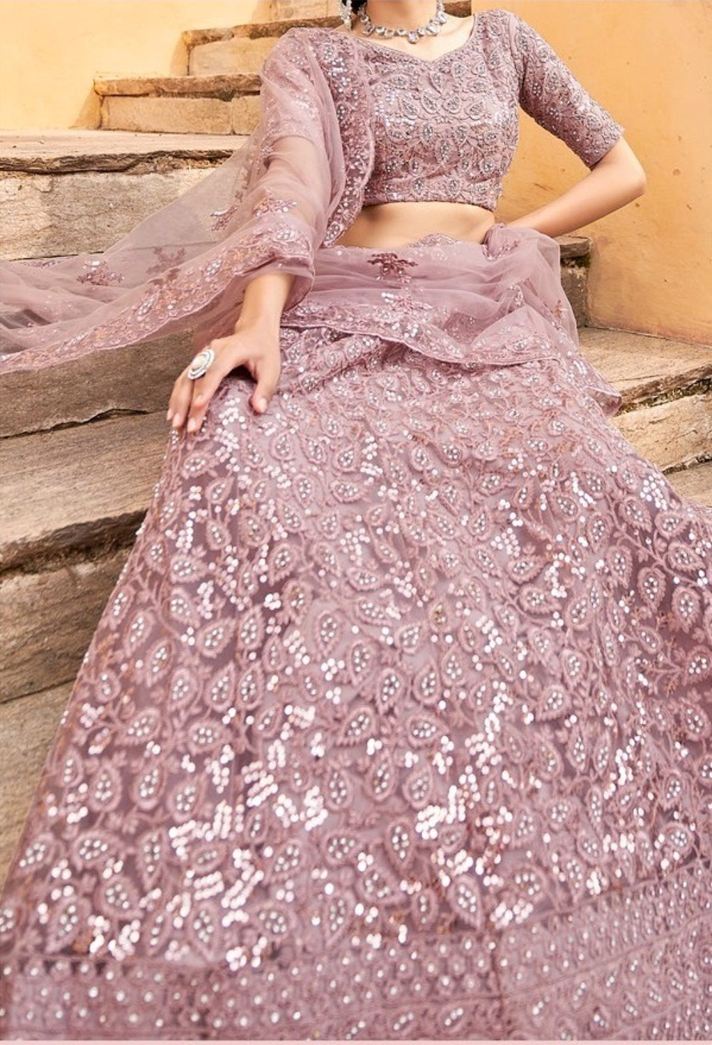 Anaita Purple Net Lehenga Choli With Embroidery & Sequence Work