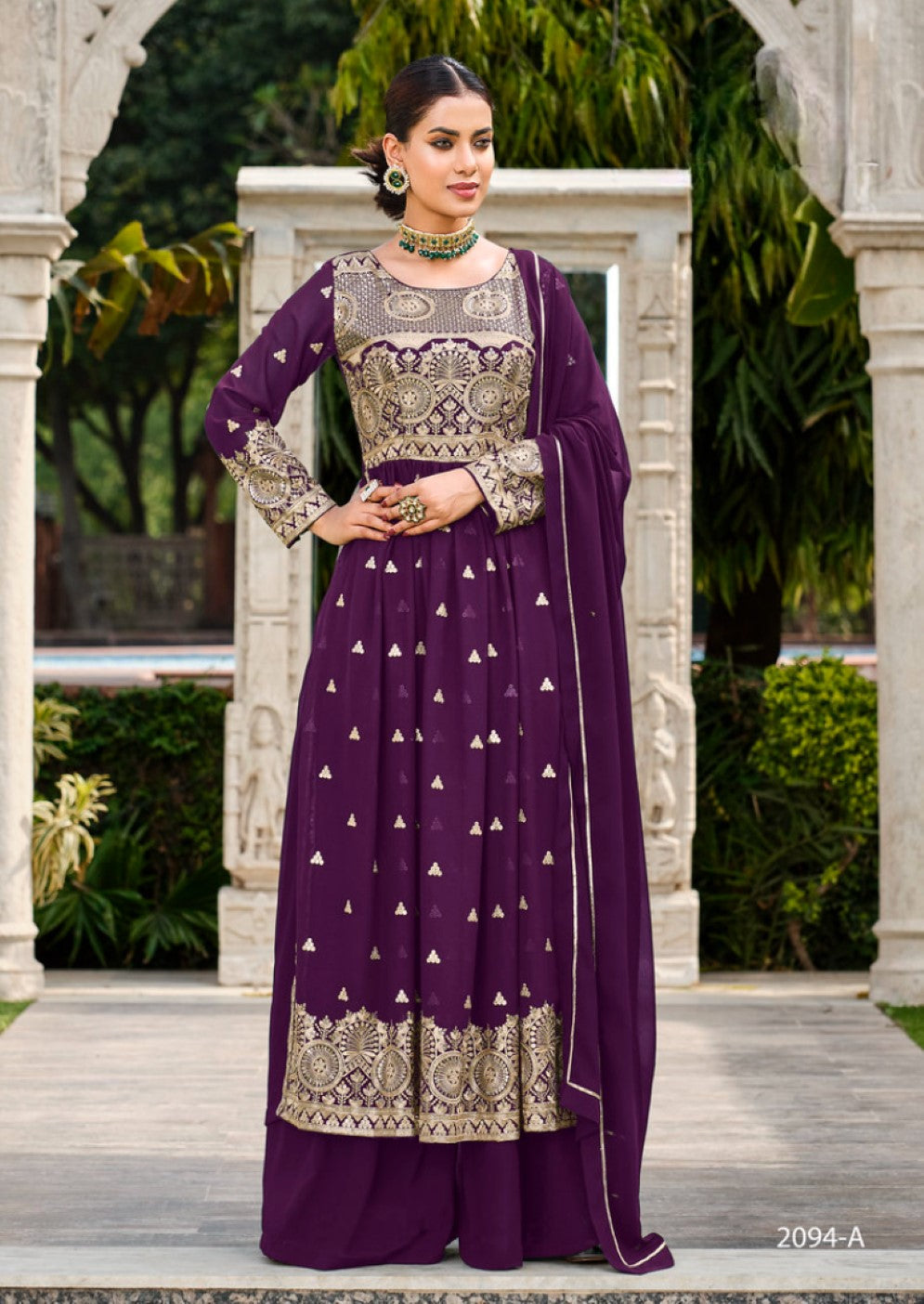 Anaita Purple Faux Georgette Plazzo Suit With Embroidery & Sequins Work