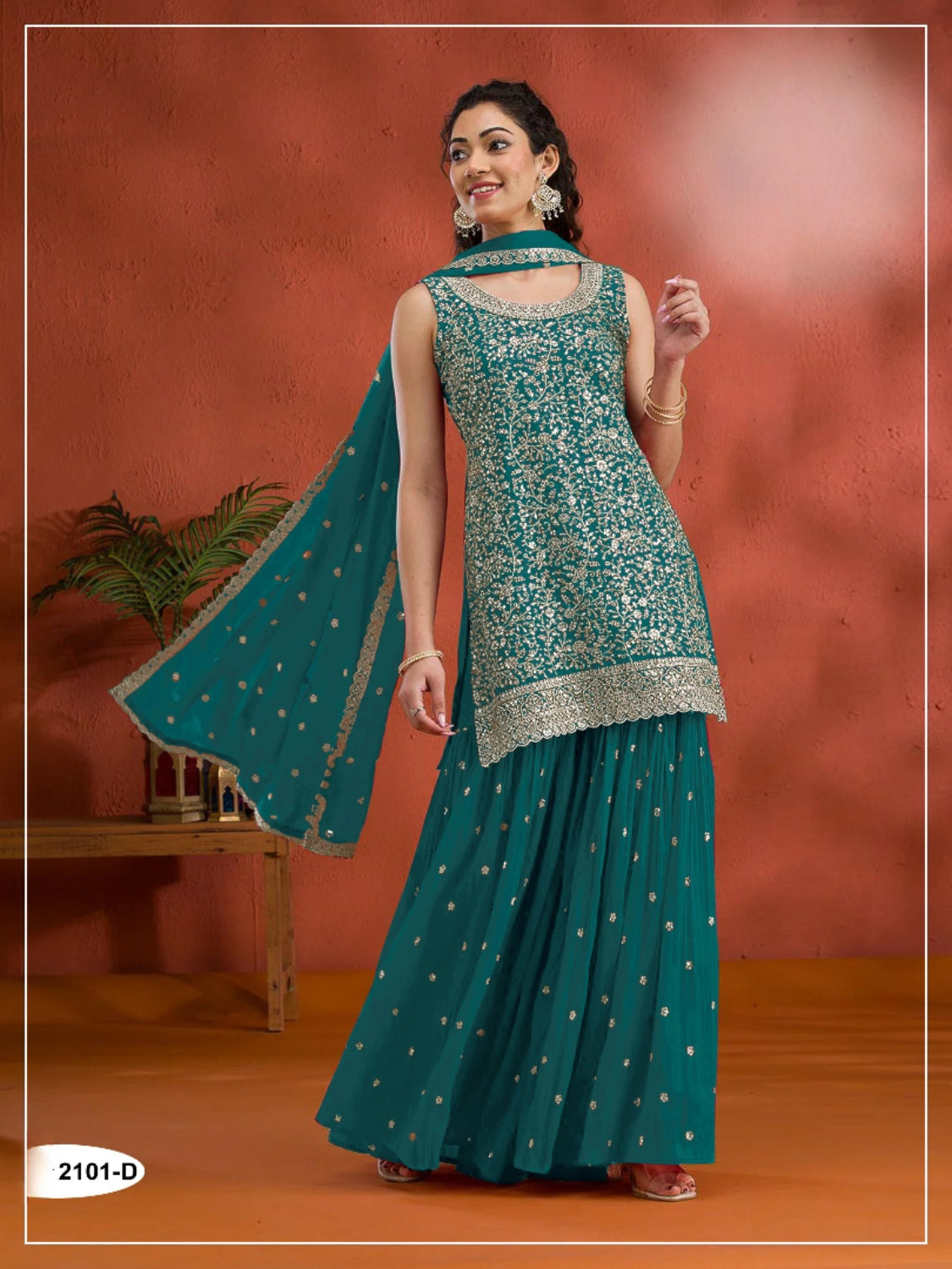 Anaita Teal Green Blooming Georgette Suit With Heavy Embroidery & Sequence Work
