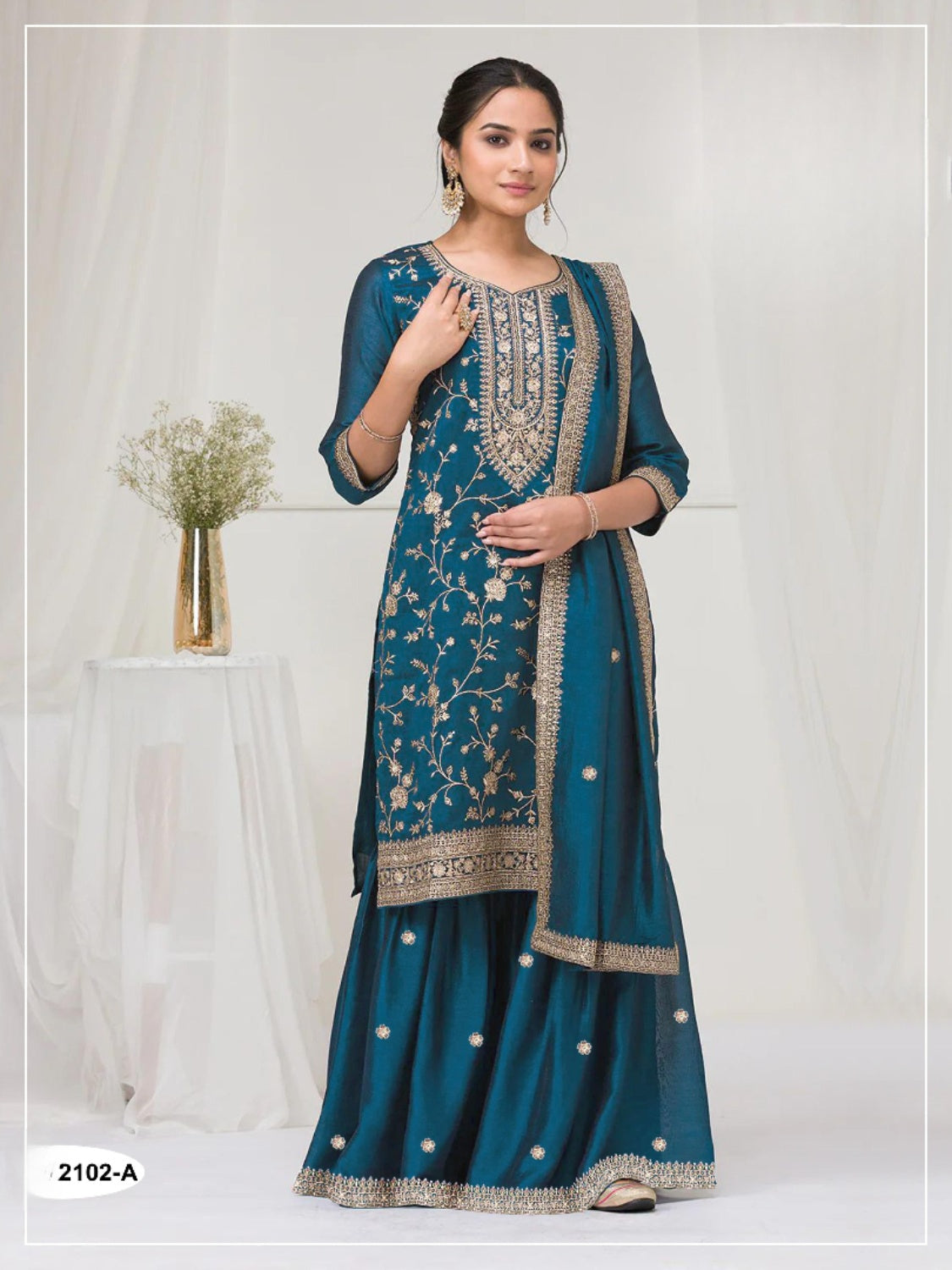 Anaita Teal Vichitra Suit With Heavy Embroidery Work