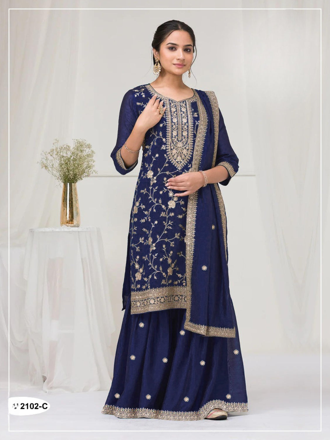 Anaita Navy Vichitra Suit With Heavy Embroidery Work