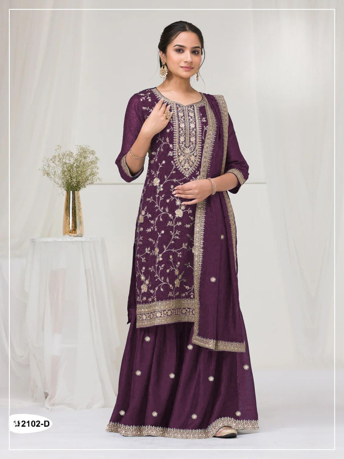 Anaita Wine Vichitra Suit With Heavy Embroidery Work
