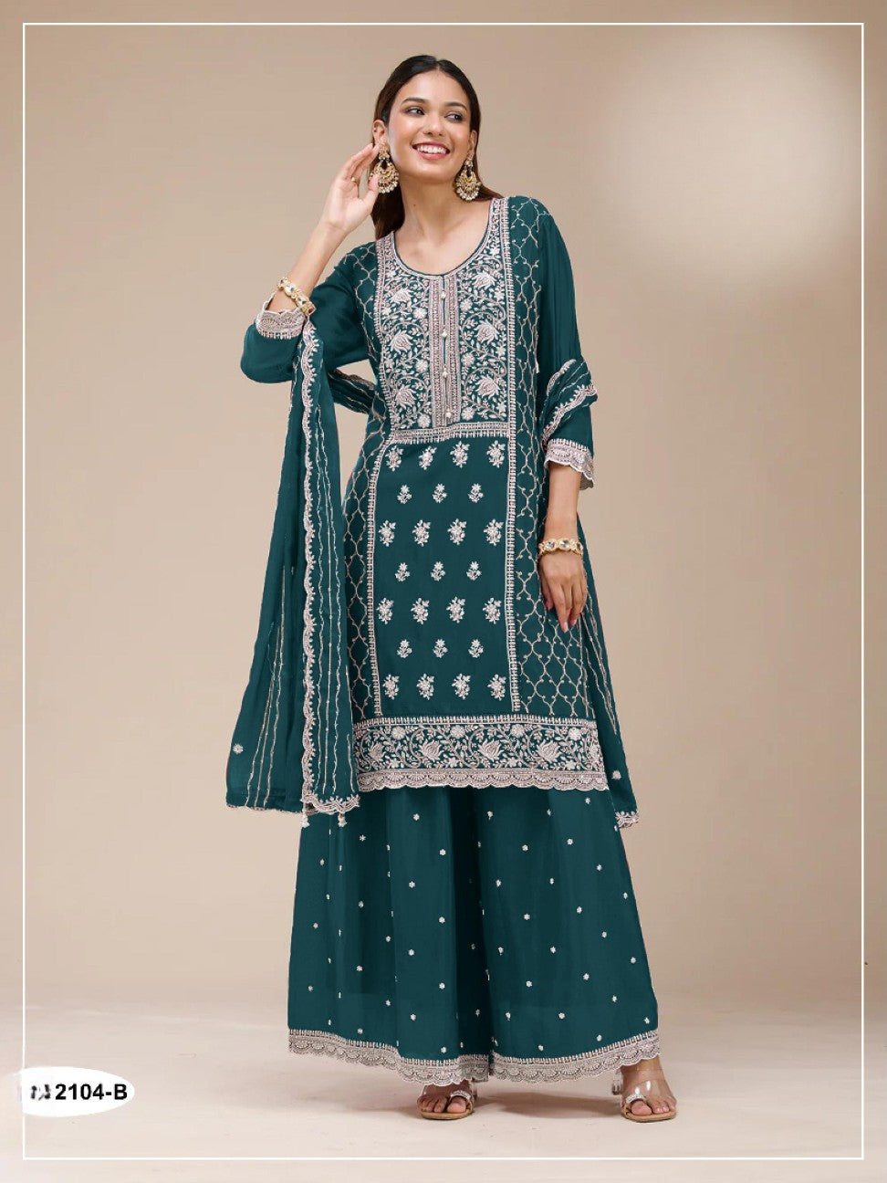 Anaita Teal Blue Faux Georgette Suit With Embroidery Sequence Work