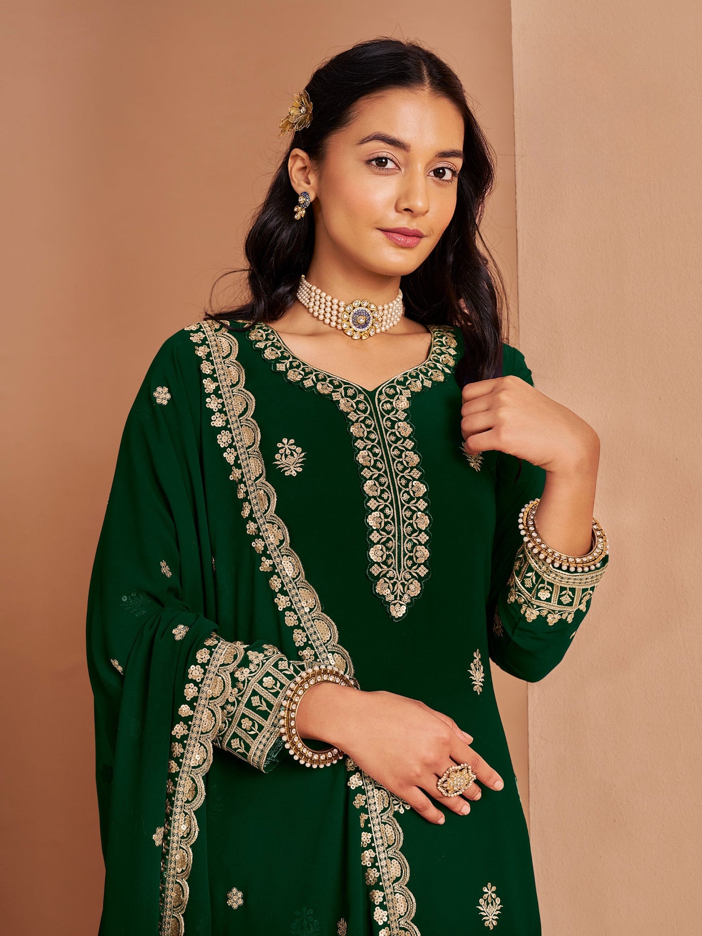 Anaita Dark Green Premium Georgette Embroidered Salwar Suit