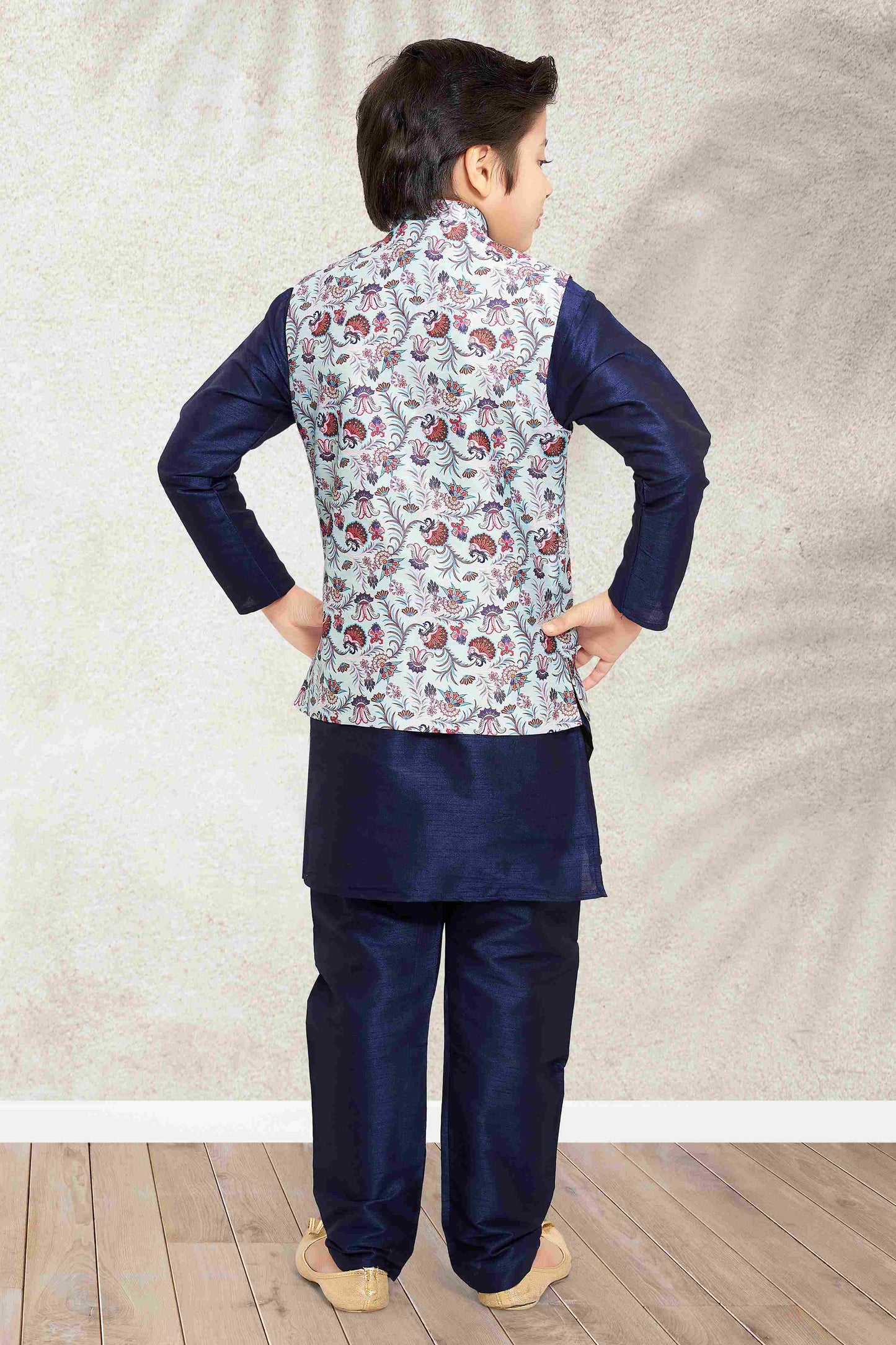 Raivat Ethnic Banarasi Silk Digital Printed Kurta Pajama With Jacket In Sky Blue Colour