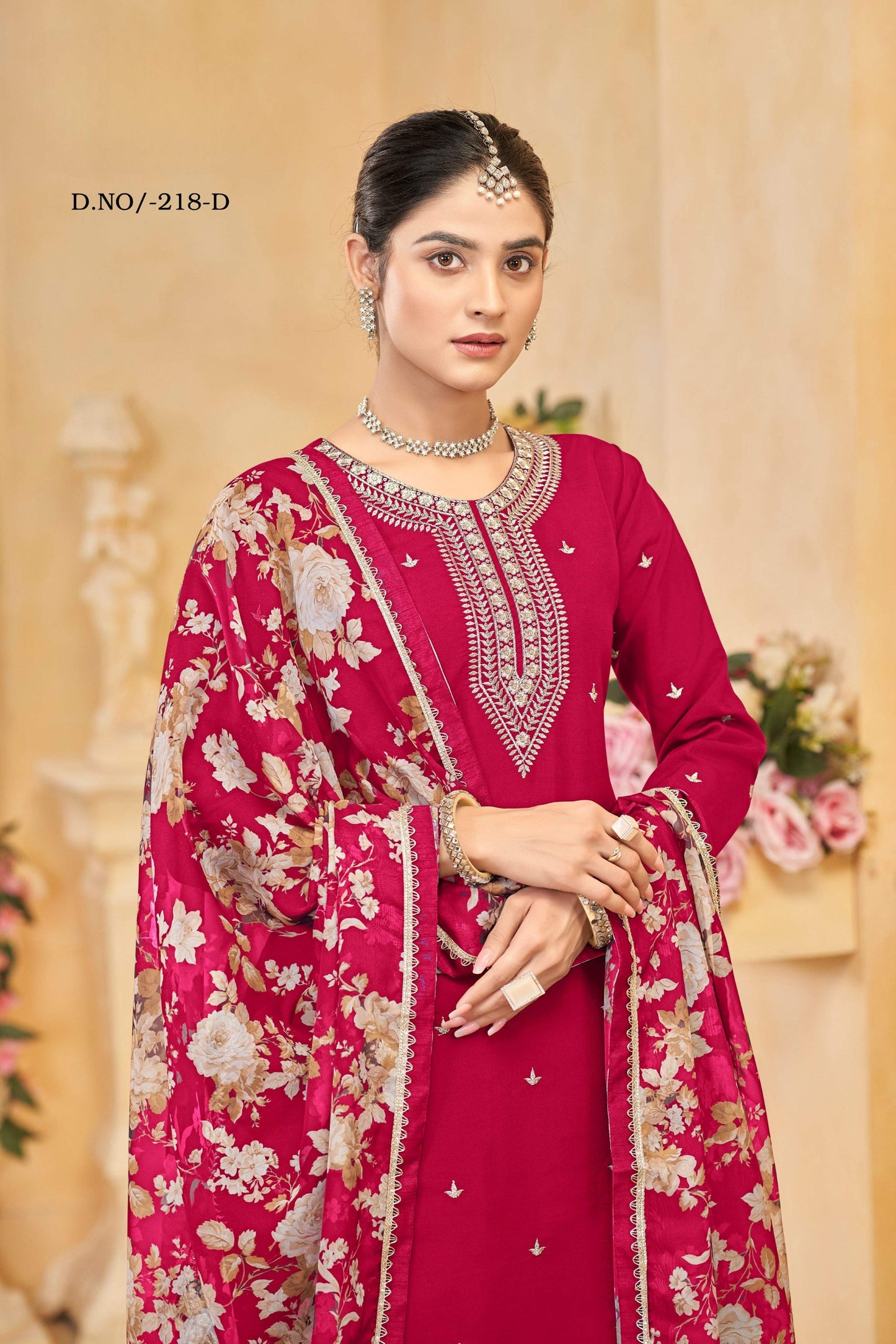 Anaita Red Roman Silk Embroidered Salwar Suit