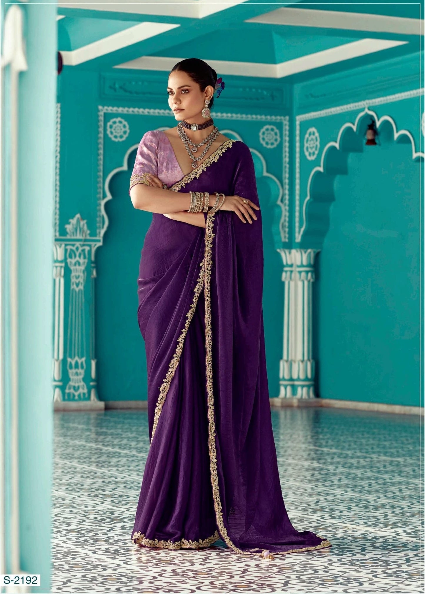 Anaita Violet Embroidery Work Saree With Jacquard Work Blouse Piece