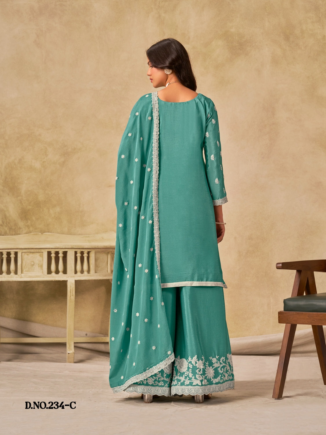 Anaita Sky Blue Heavy Chinon Palazzo Suit With Embroidery Work
