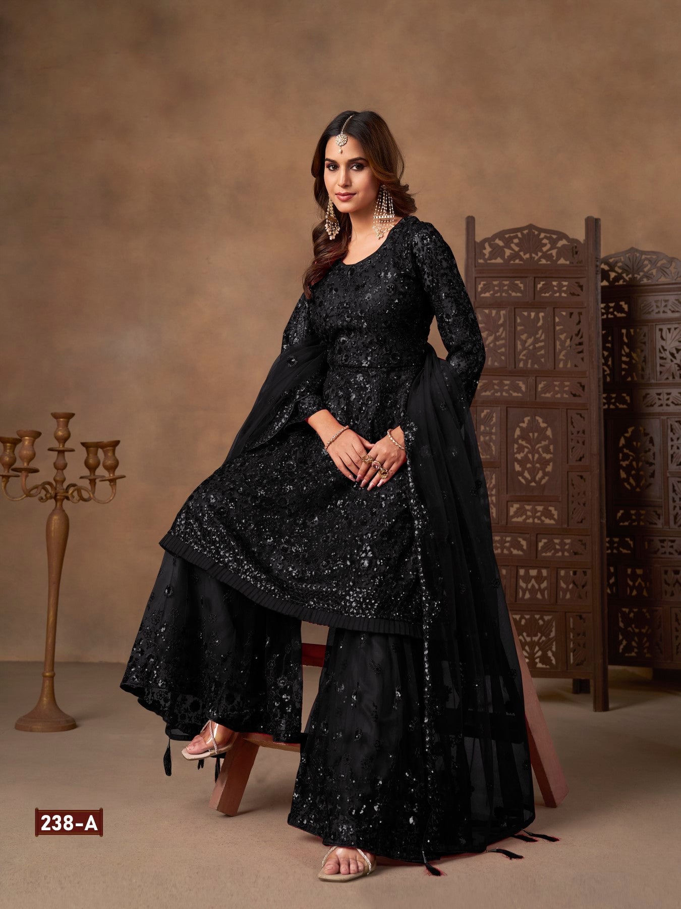 Anaita Black Net Sharara Suit With Heavy Sequin Work