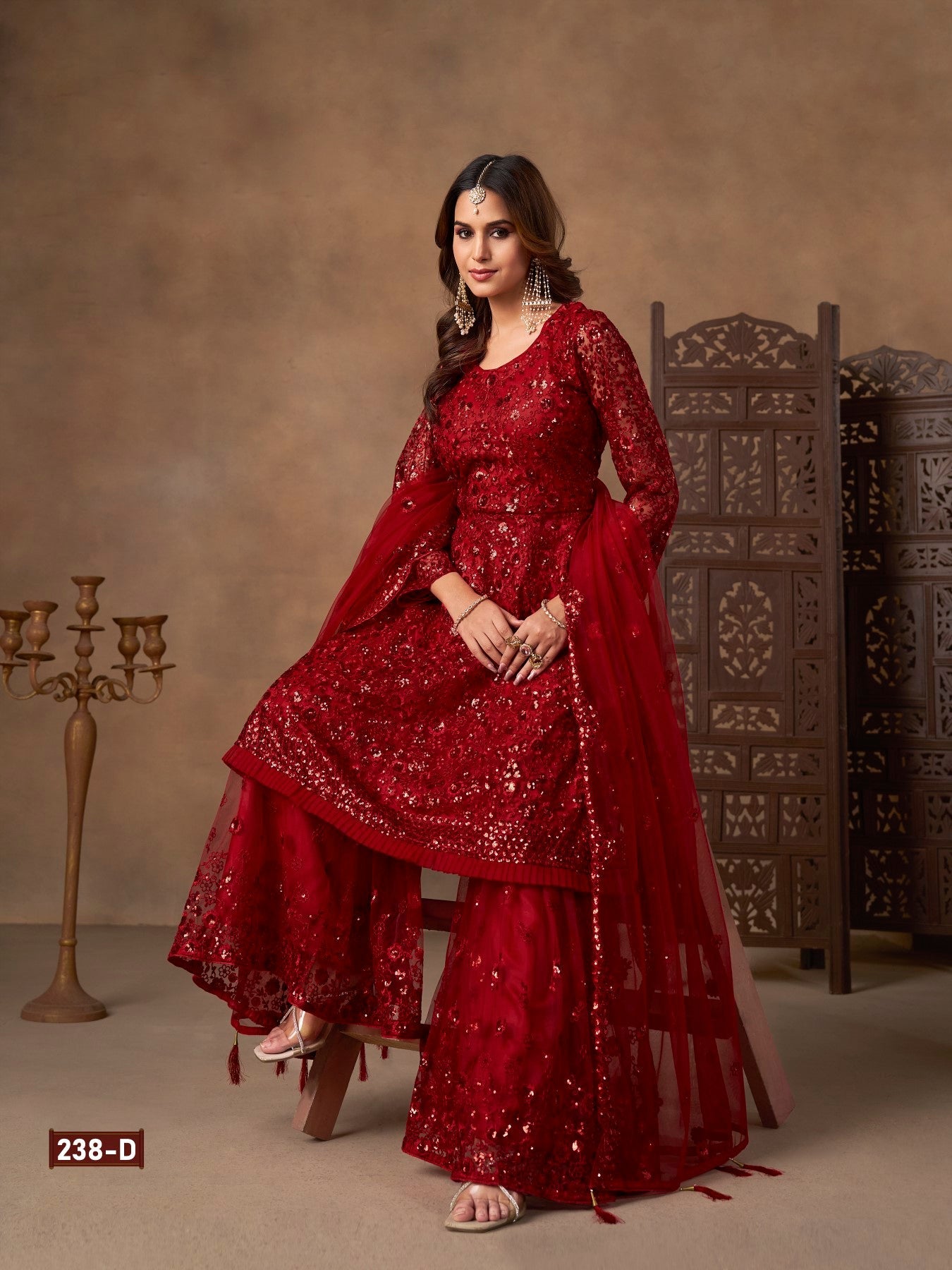 Anaita Red Net Sharara Suit With Heavy Sequin Work