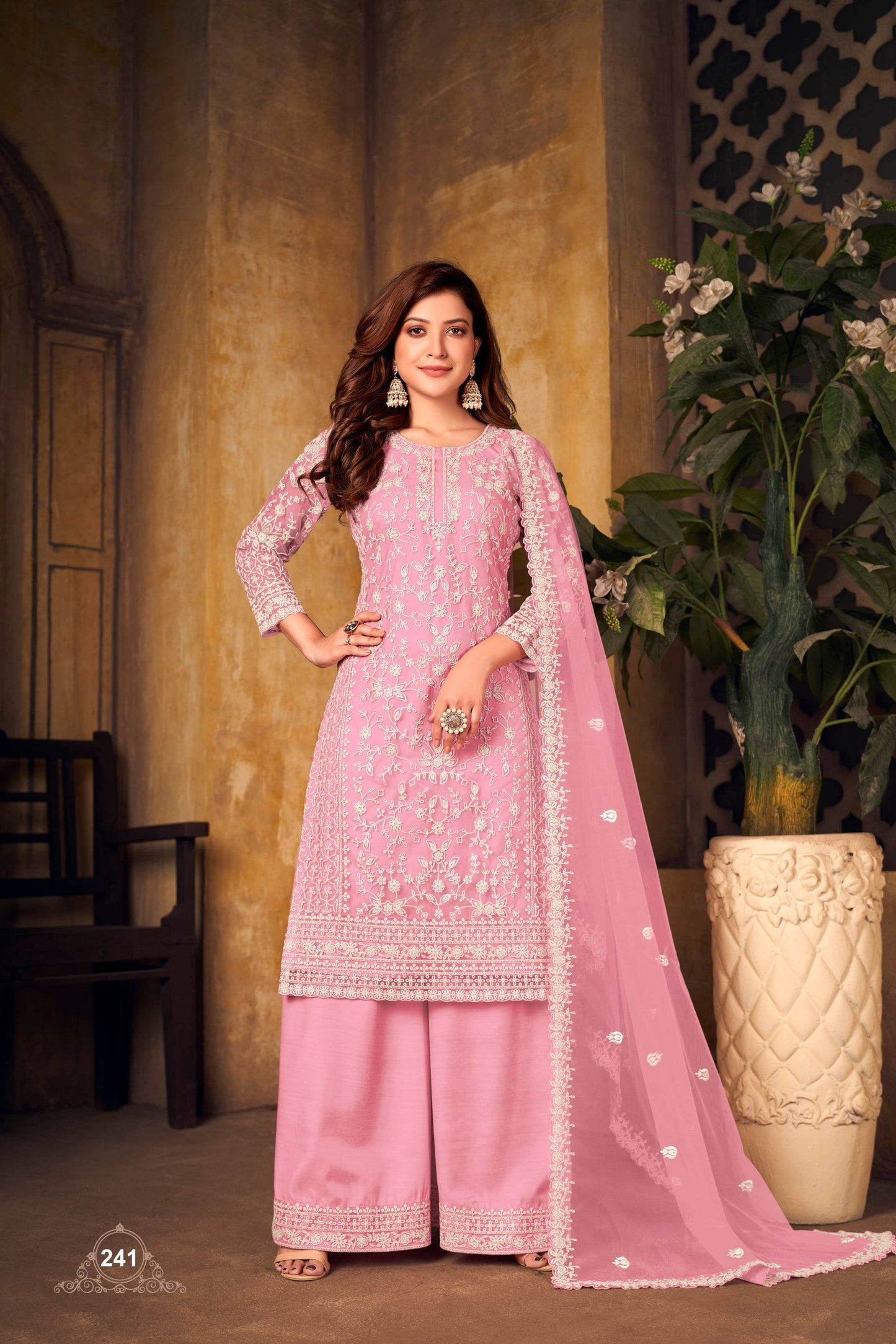 Anaita Pink Embroidered Net Plazzo Suit
