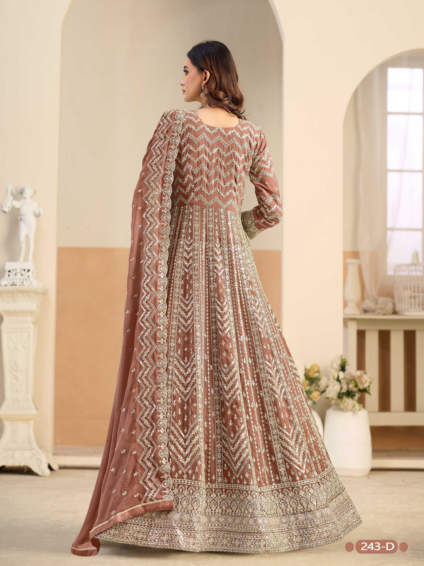 Anaita Brown Faux Georgette Anarkali Suit With Embroidery Work