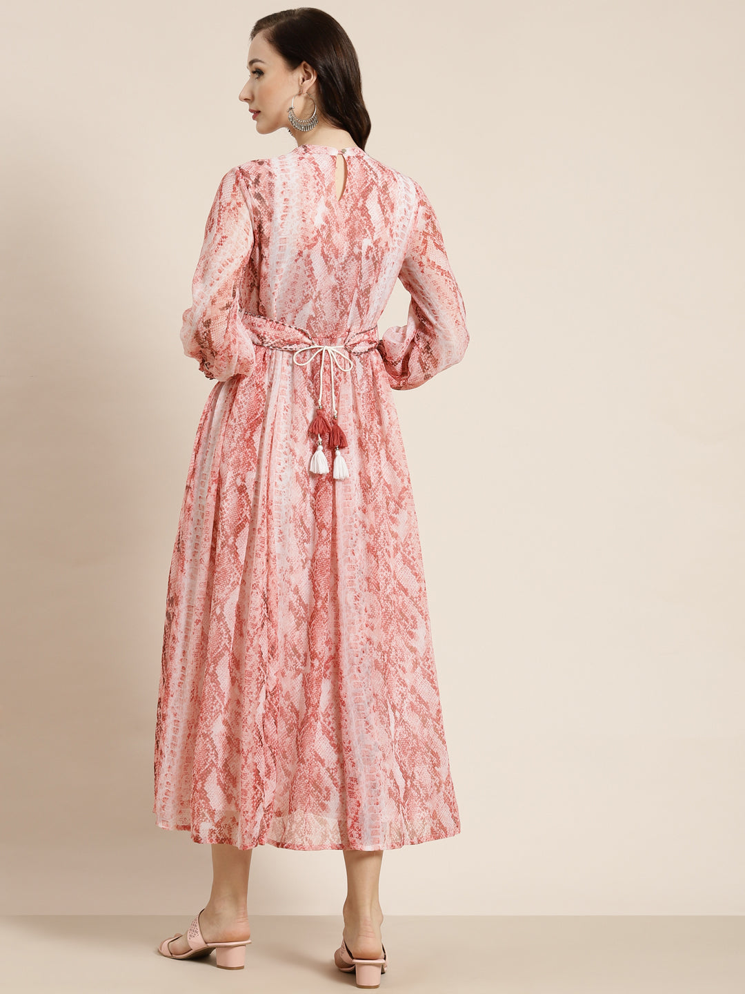Juniper Womens Peach Chiffon Digital Printed Maxi Dress