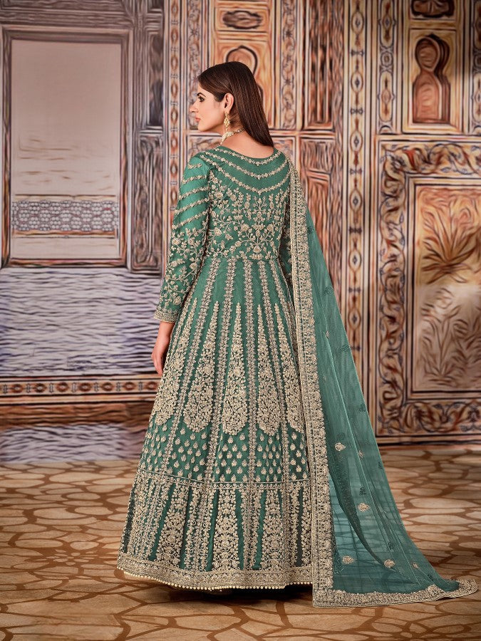 Anaita Green Embroidered Net Anarkali Suit