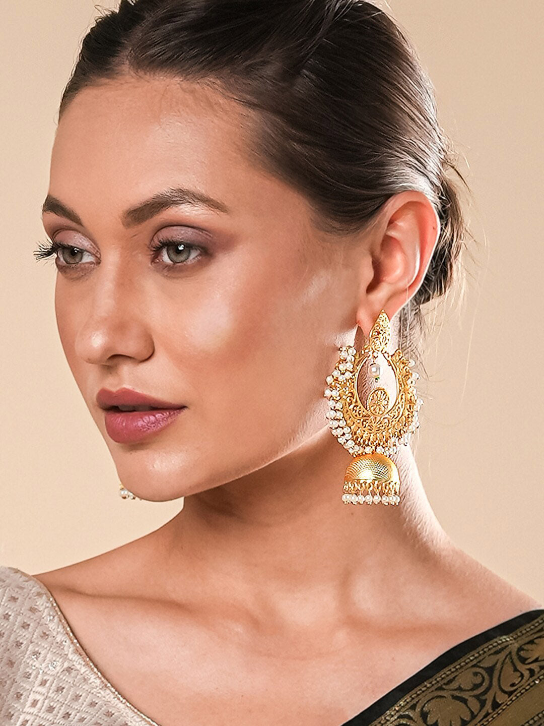 Yellow Chimes Women Gold-Toned Contemporary Chandbali Jumka Earrings