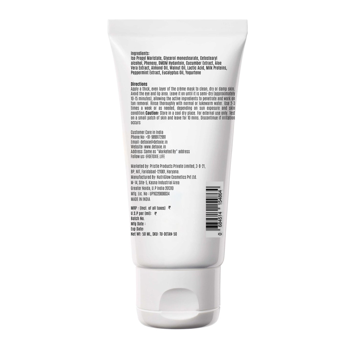 Detoxie Detan Cream Mask with Mint & Yogurt