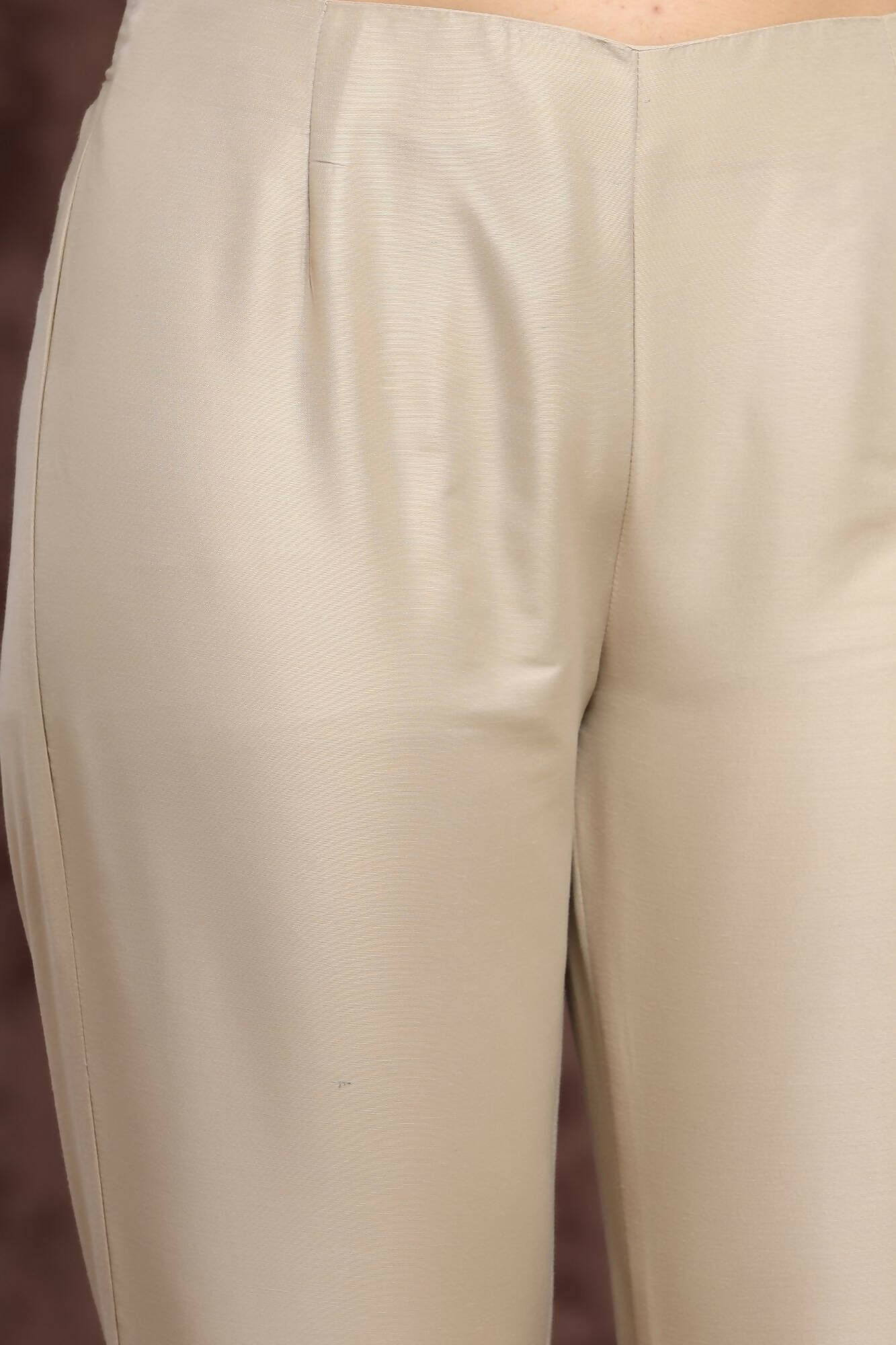Juniper Women Sandgrey Poly Silk Solid Slim Fit Pant/Slim Pant