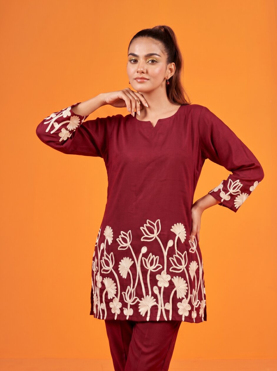 Anaita Maroon Stylish Readymade Co-Ords Set