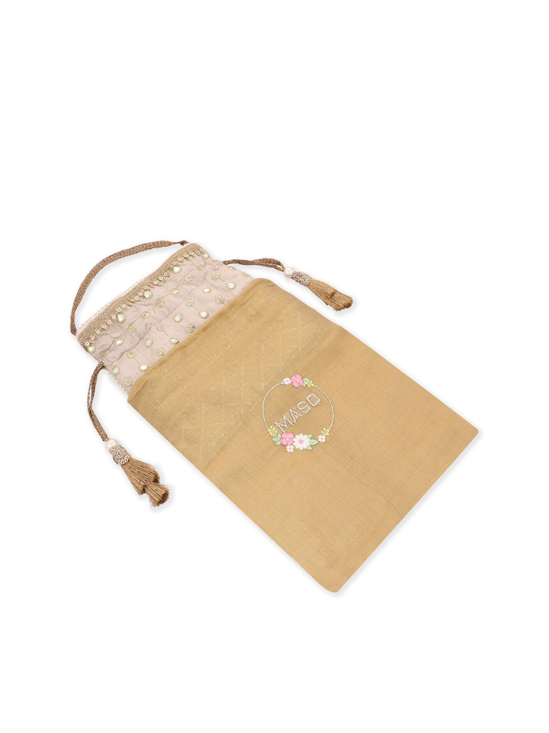 Masq Beige & Pink Embroidered Potli Clutch