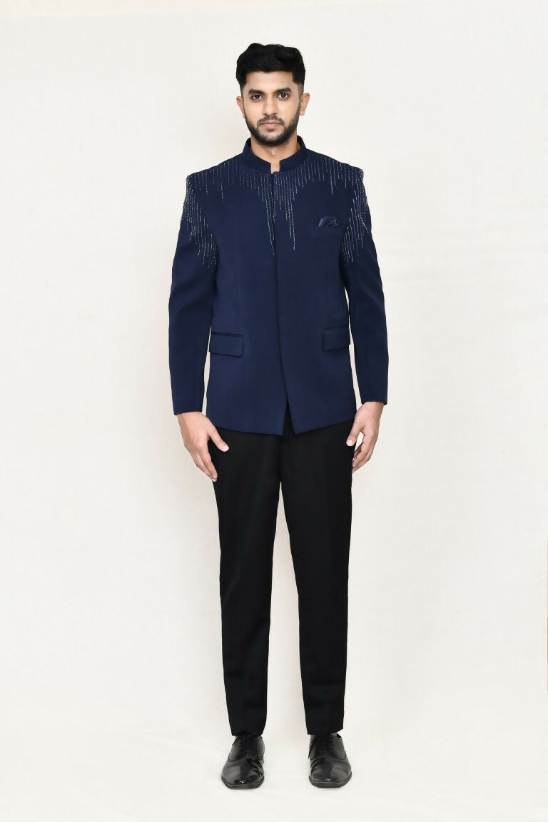Joban Fashion Blue Colored Terry Rayon Fabric Prince Coat With Pant