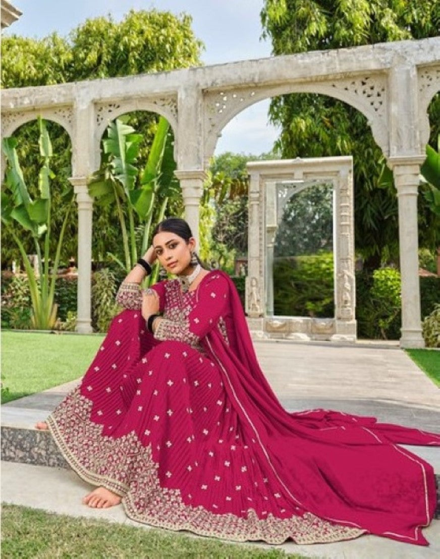 Anaita Red Faux Georgette Plazzo Suit With Embroidery & Sequins Work