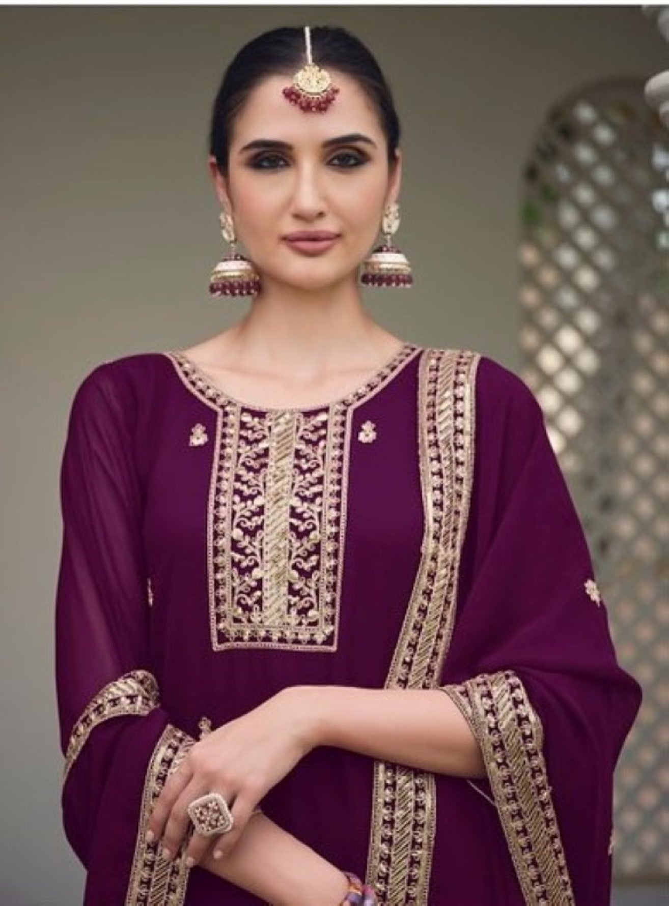 Anaita Purple Faux Georgette Suit With Embroidery & Sequence Work