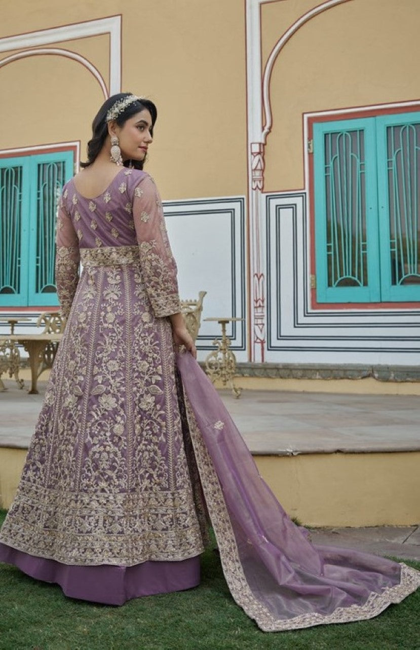 Anaita Lavender Silk Anarkali Suit With Embroidery & Sequins Work