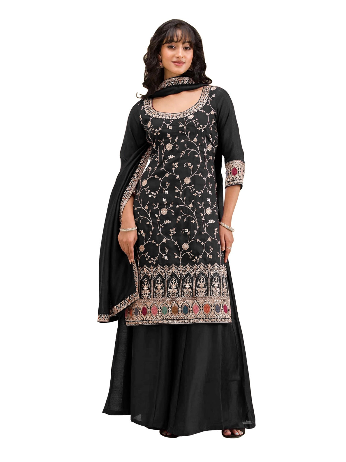Anaita Black Vichitra Suit With Heavy Embroidery Work