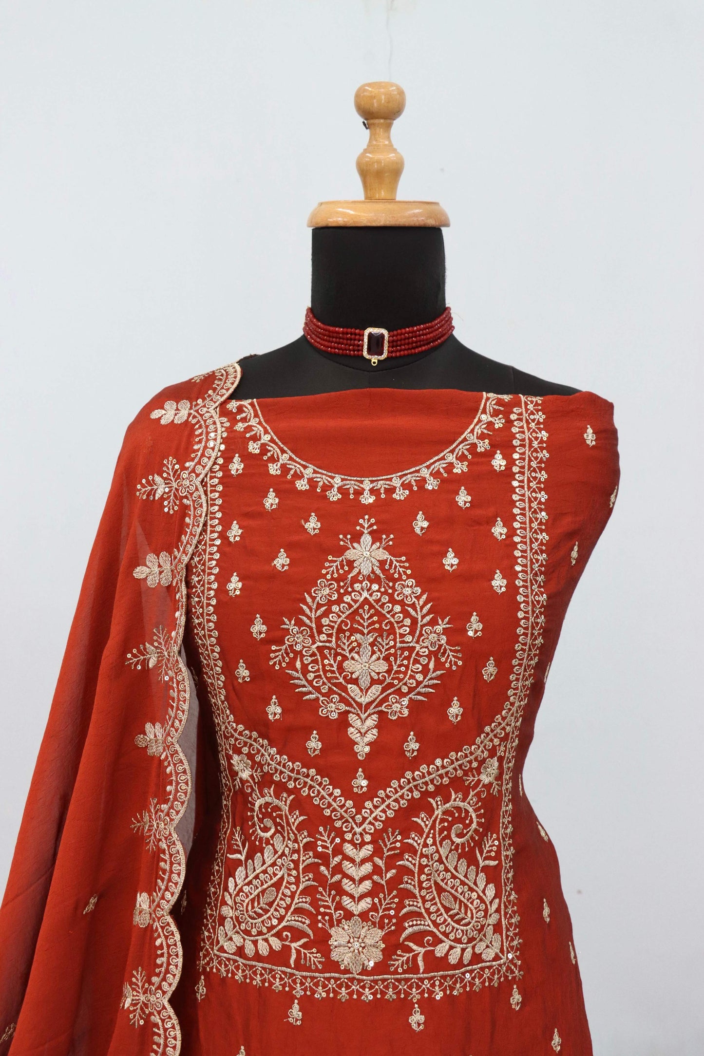 Anaita Orange Vichitra Silk Suit with Embroidery & Sequence Work