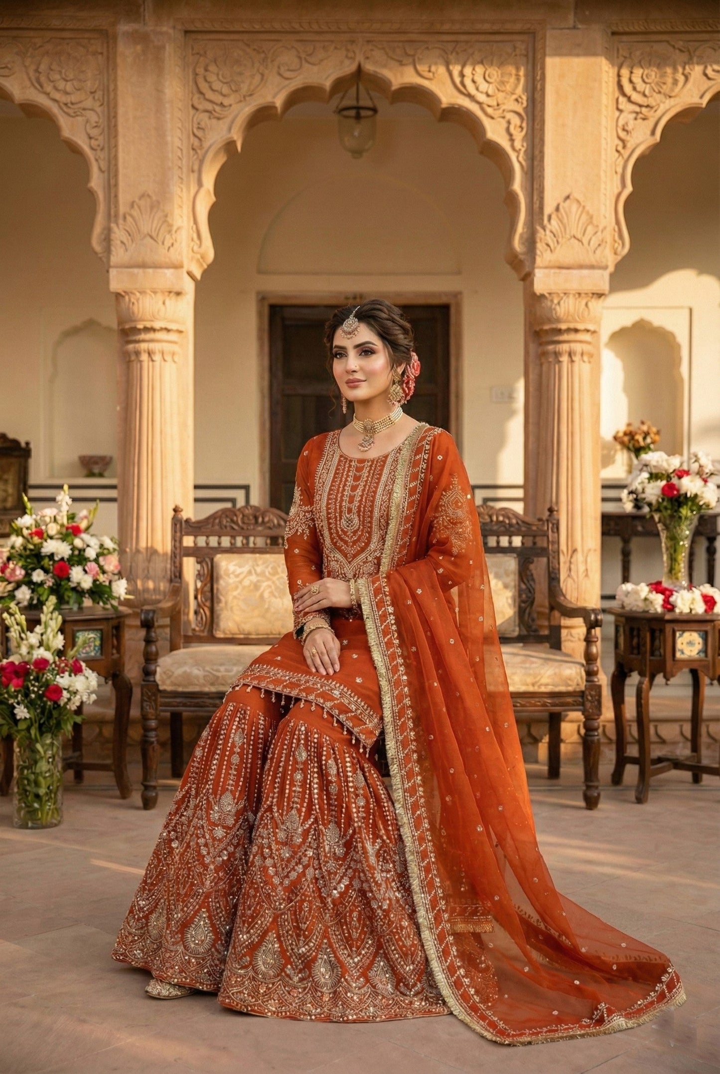 Anaita Orange Georgette Stitched Suit With Embroidery & Sequence Work