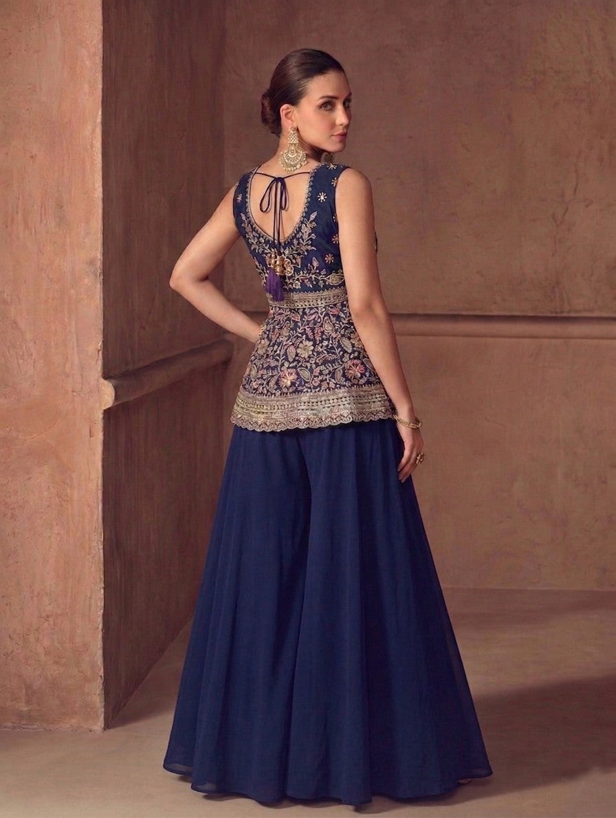 Anaita Navy Georgette Stitched Plazzo Suit with Sequence Lakhnavi Embroidery work