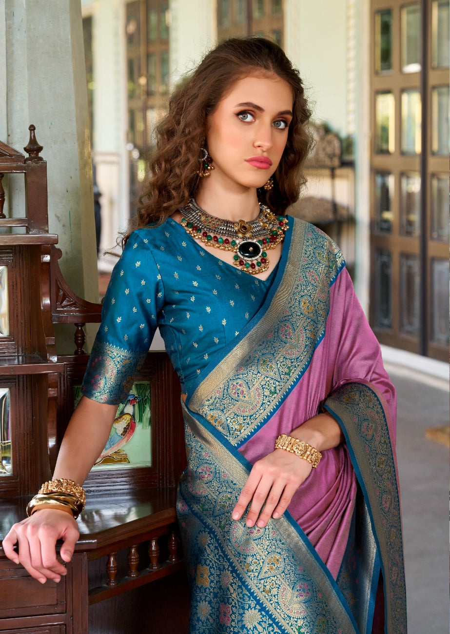 Anaita Pink Soft Silk Zari Weaving Saree With Blouse Piece