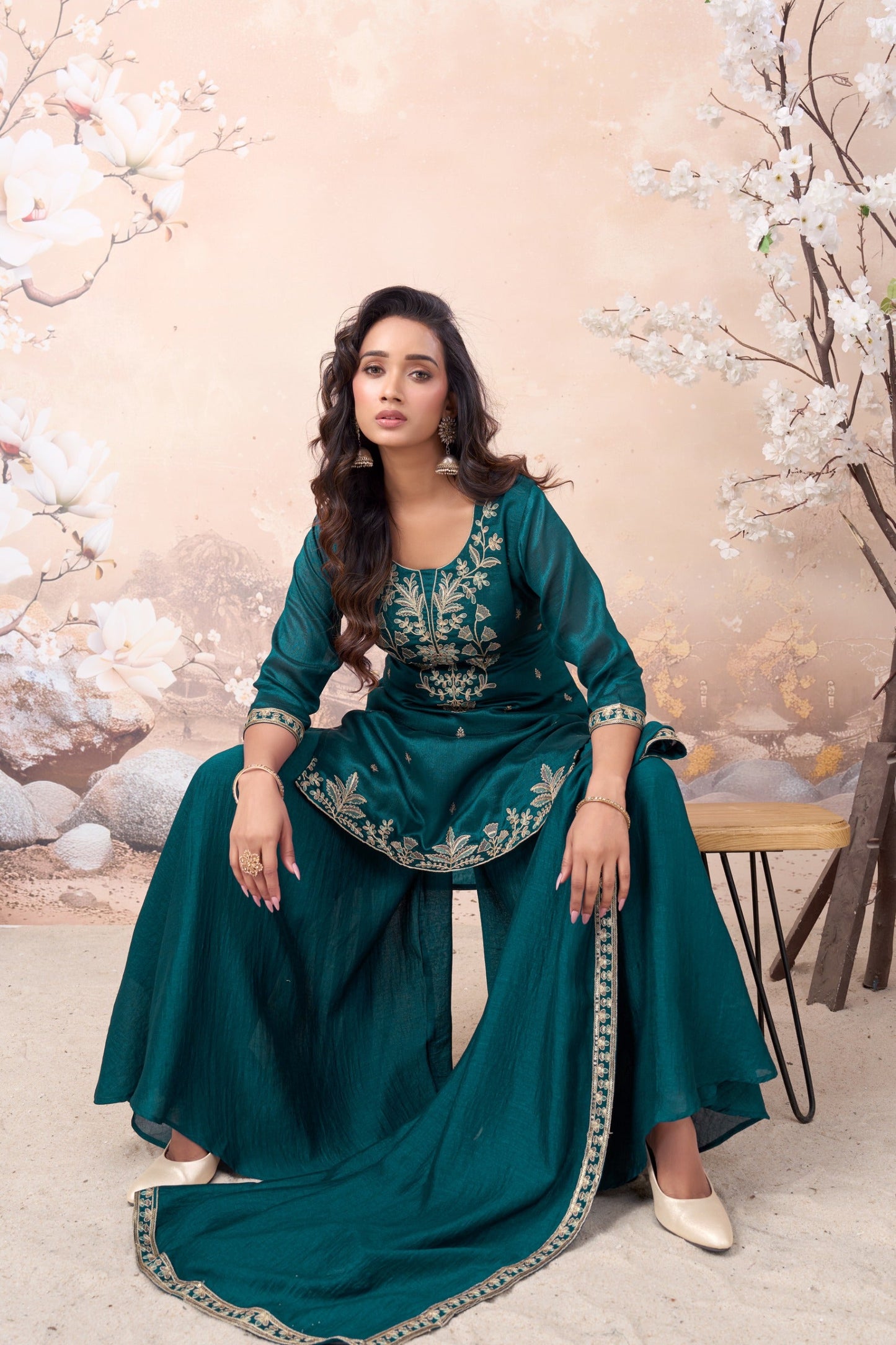 Anaita Teal Vichitra Silk Readymade Suit with Coding Work