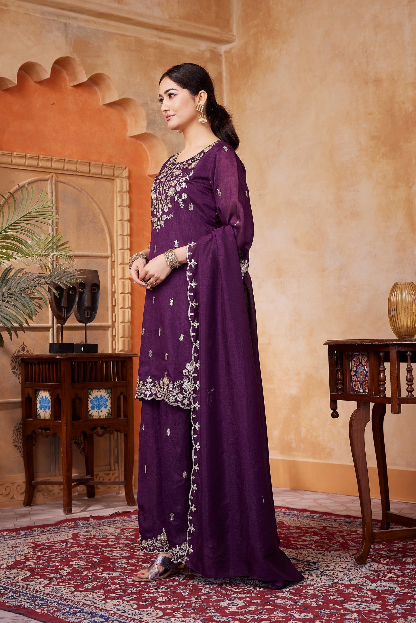 Anaita Wine Readymade Suit with Embroidery Work