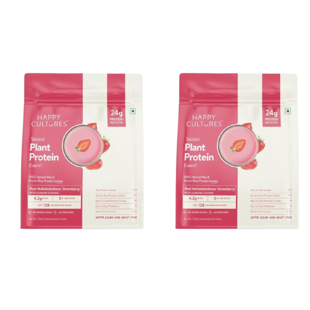Happy Cultures 24g Tastiest Plant Protein Mahabaleshwar Strawberry & Almond Chunk