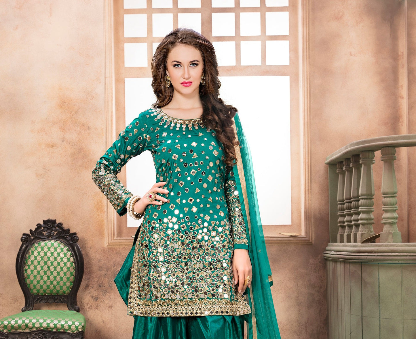 Anaita Teal Embroidered Tapeta Silk Salwar Suit