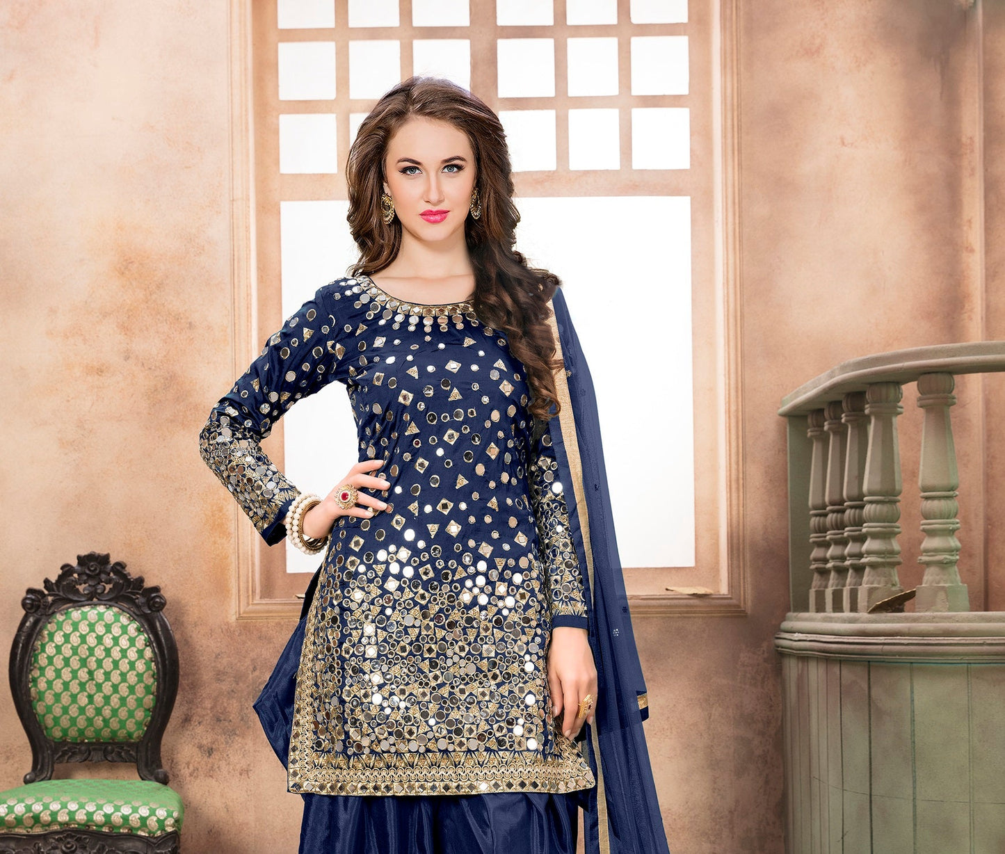 Anaita Navy Blue Embroidered Tapeta Silk Salwar Suit