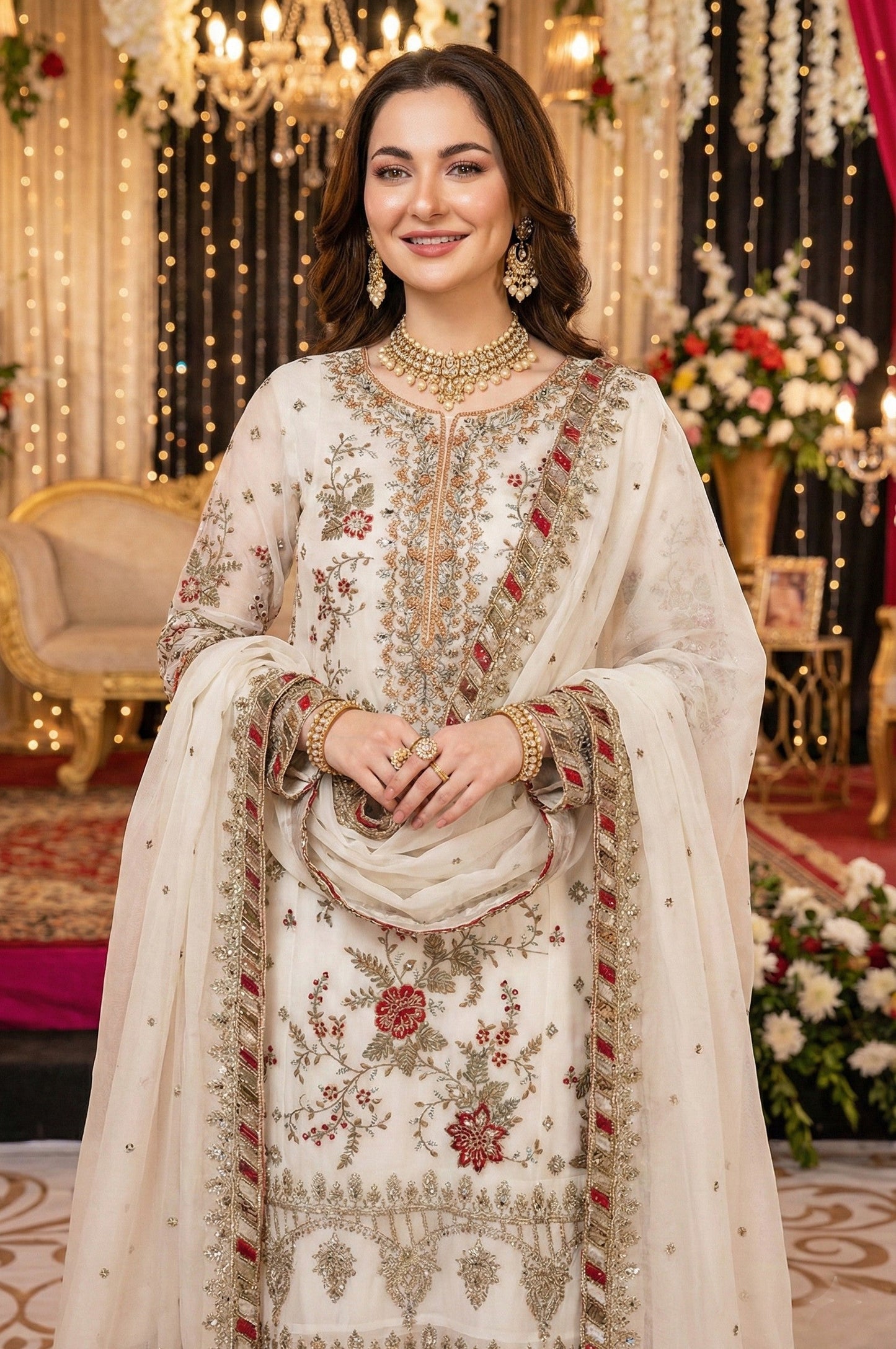 Anaita White Chiffon Suit with Embroidery & Sequence Work