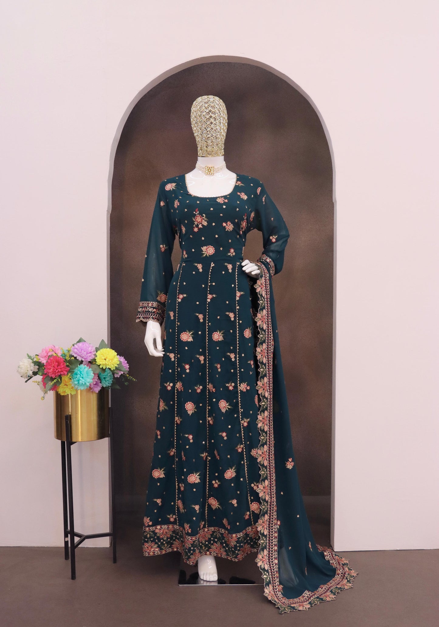 Anaita Teal Green Faux Georgette Sequins Embroidered Salwar Suit